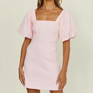 SNDYS Women's Square Neck Tuscany cotton Mini Dress Baby Pink Size Large